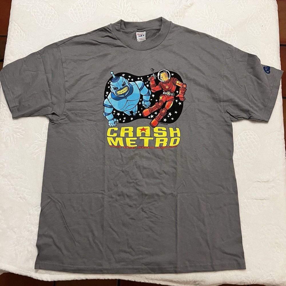 Vintage NOS Crash Metro XL‎ Graphitti Shirt Gray Comic 1999 90s Mens